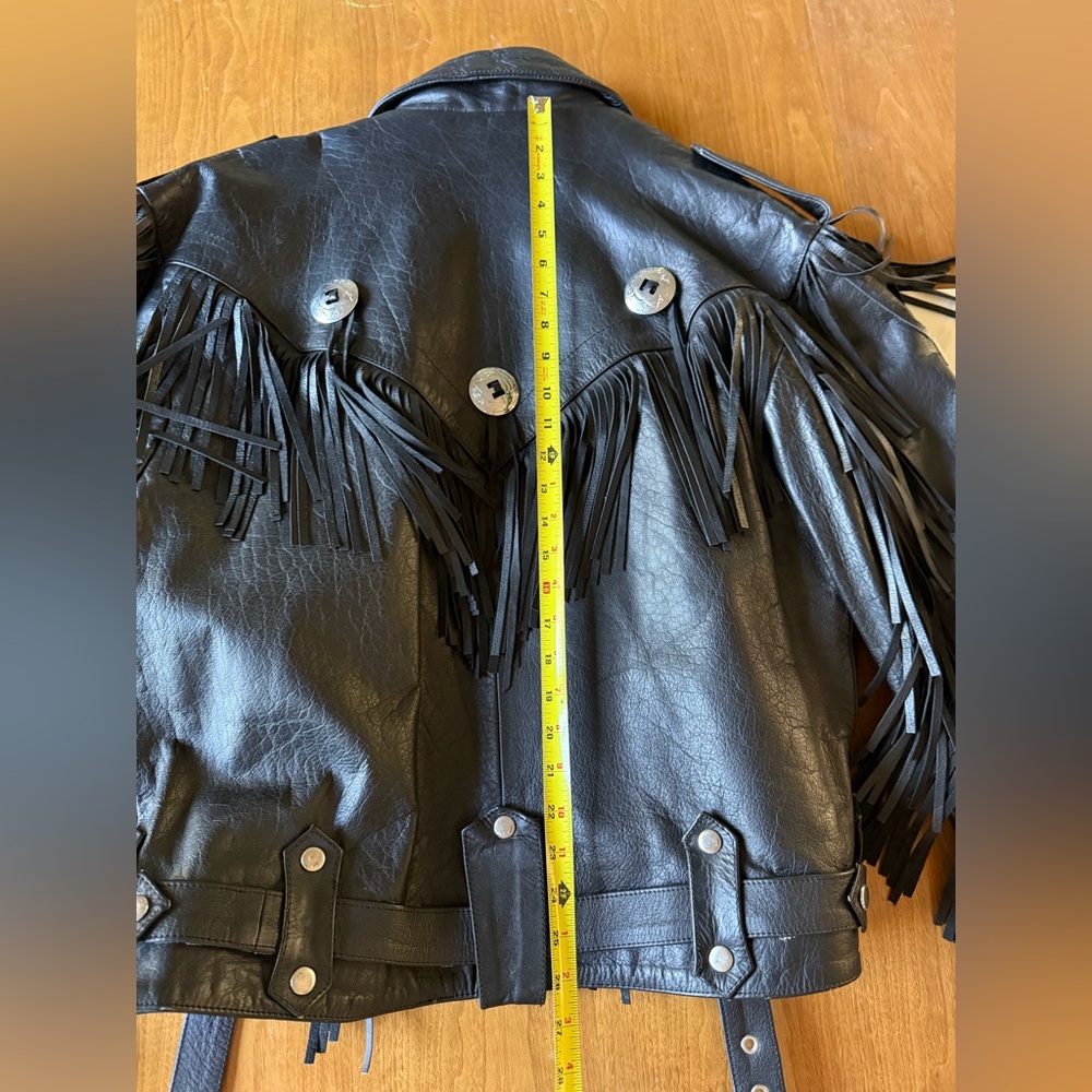 Wilson’s Fringed Black Leather Biker Jacket XL - Picture 3 of 16